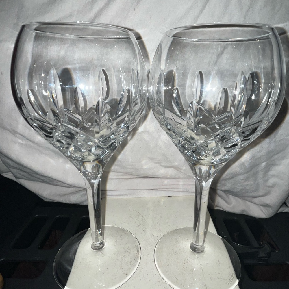 Set of 2 Waterford Lismore Grand Balloon Wine Goblets - 7.6" Tall Ireland - Picture 2 of 7